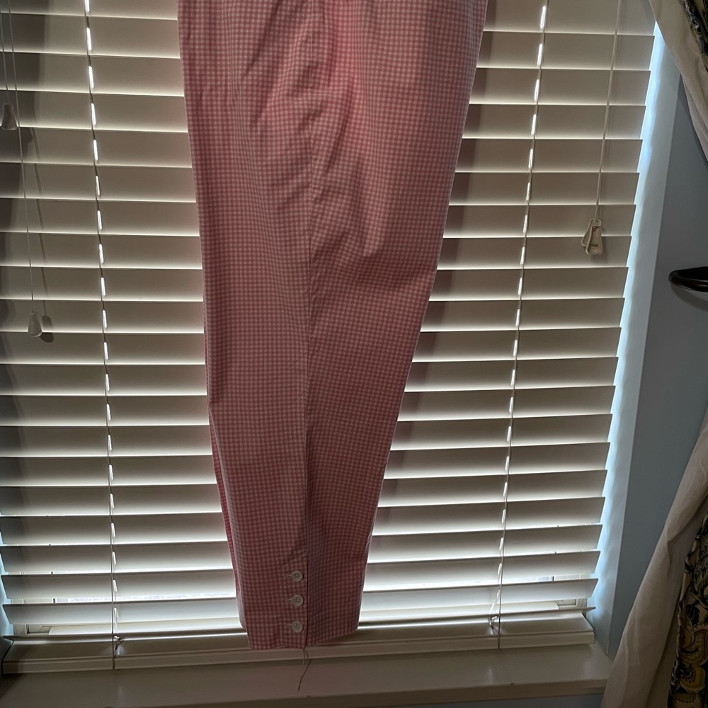 Pink and white gingham crop slacks